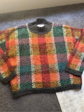 Talbots Petites PM Multicolor Plaid Knit Pullover Sweater Crew Neck